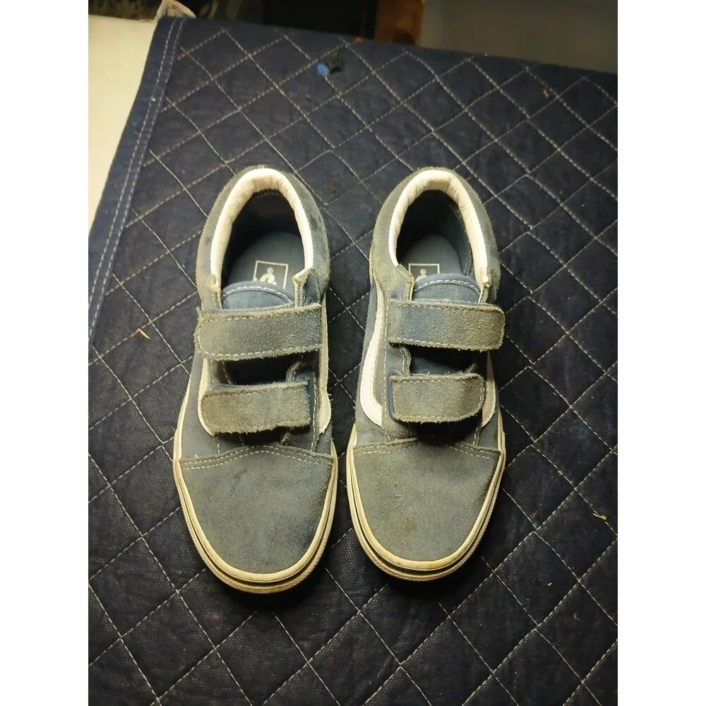 Vans Kids Old Skool Navy & Gray Youth Shoes Size 2 With Hook & Loop Straps